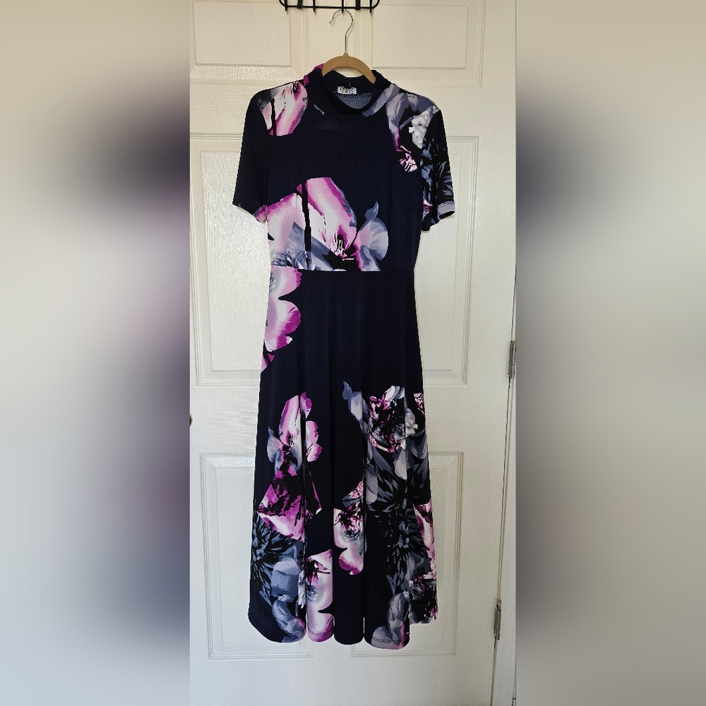 Floral Black and Purple Midi Dress